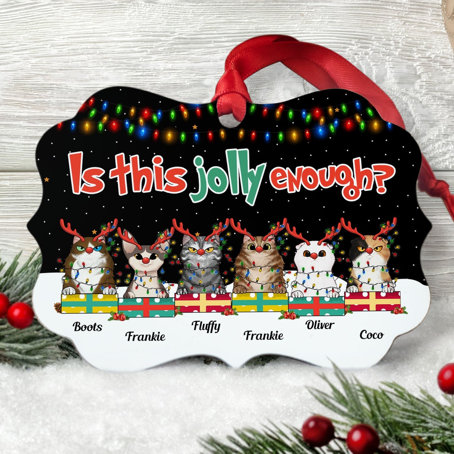 Is This Jolly Enough? - Personalized Aluminum Ornament - Christmas, New Year Gift For Cat Mom, Cat Lover, Cat Owner