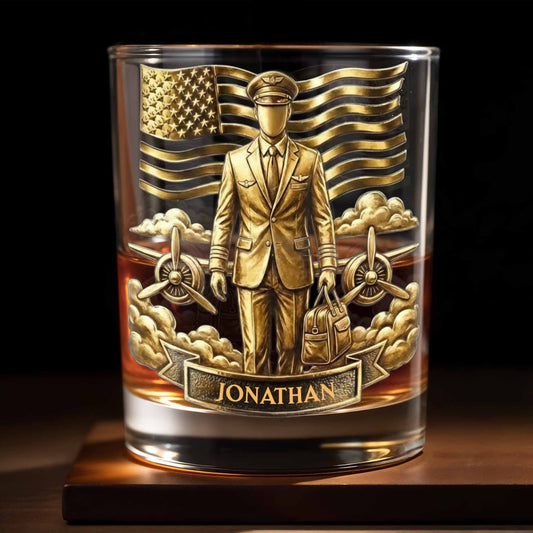 Personalized Pilot Whiskey Glass - Custom Aviator Gift for Him