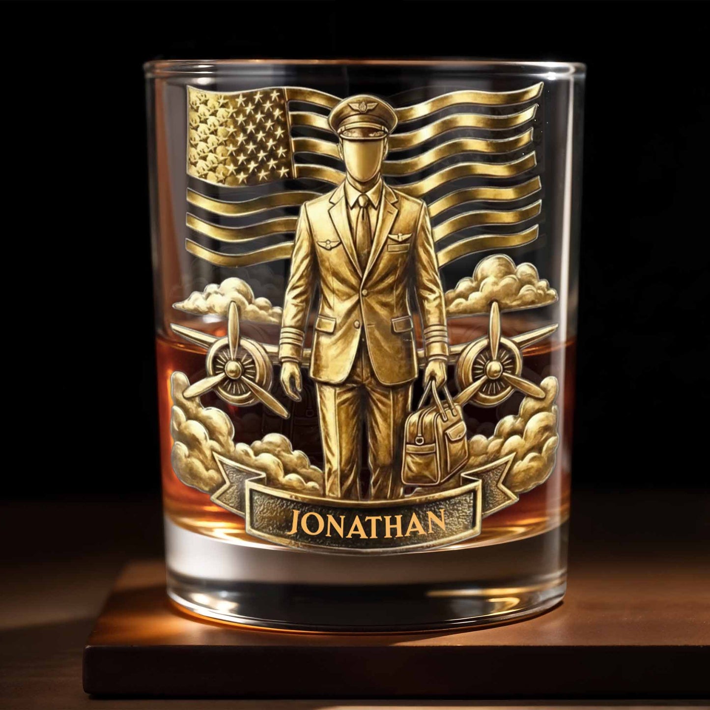 Personalized Pilot Whiskey Glass - Custom Aviator Gift for Him