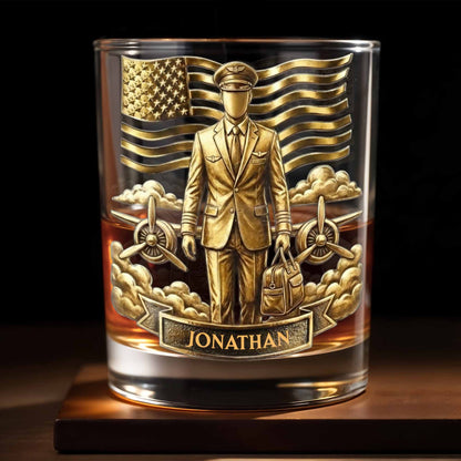 Personalized Pilot Whiskey Glass - Custom Aviator Gift for Him