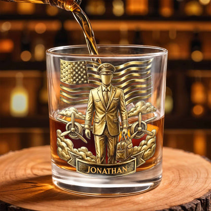 Personalized Pilot Whiskey Glass - Custom Aviator Gift for Him