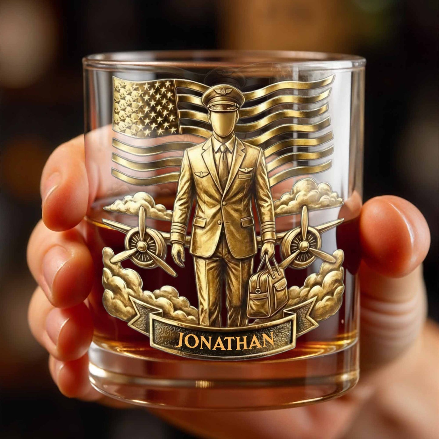 Personalized Pilot Whiskey Glass - Custom Aviator Gift for Him