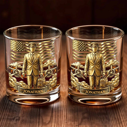 Personalized Pilot Whiskey Glass - Custom Aviator Gift for Him
