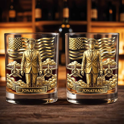 Personalized Pilot Whiskey Glass - Custom Aviator Gift for Him