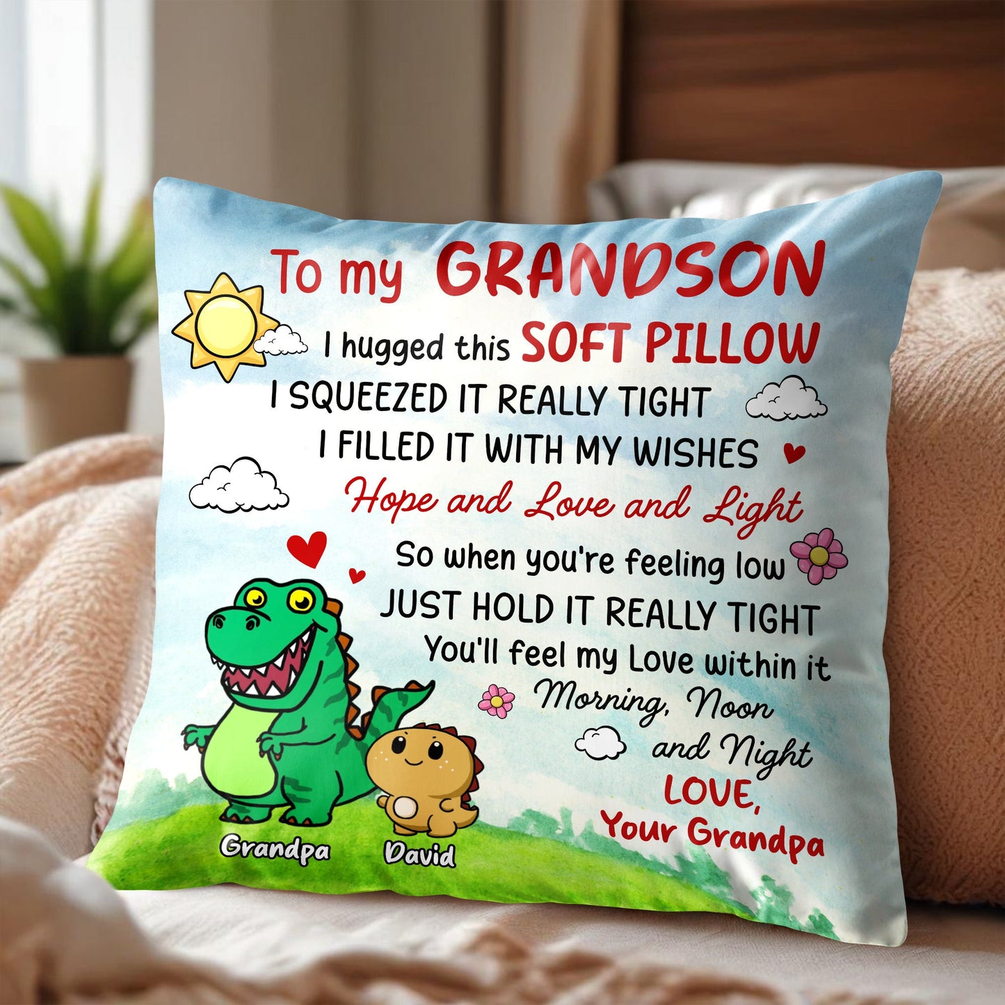 Grandson's Soft Pillow Filled With Wishes And Love