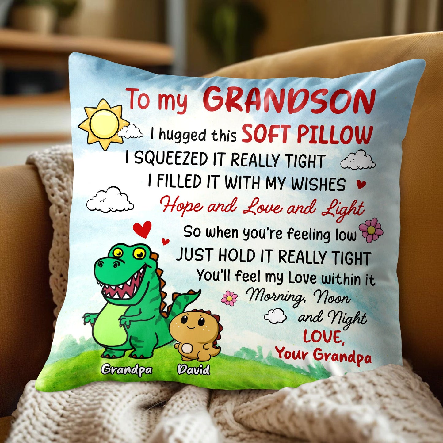 Grandson's Soft Pillow Filled With Wishes And Love