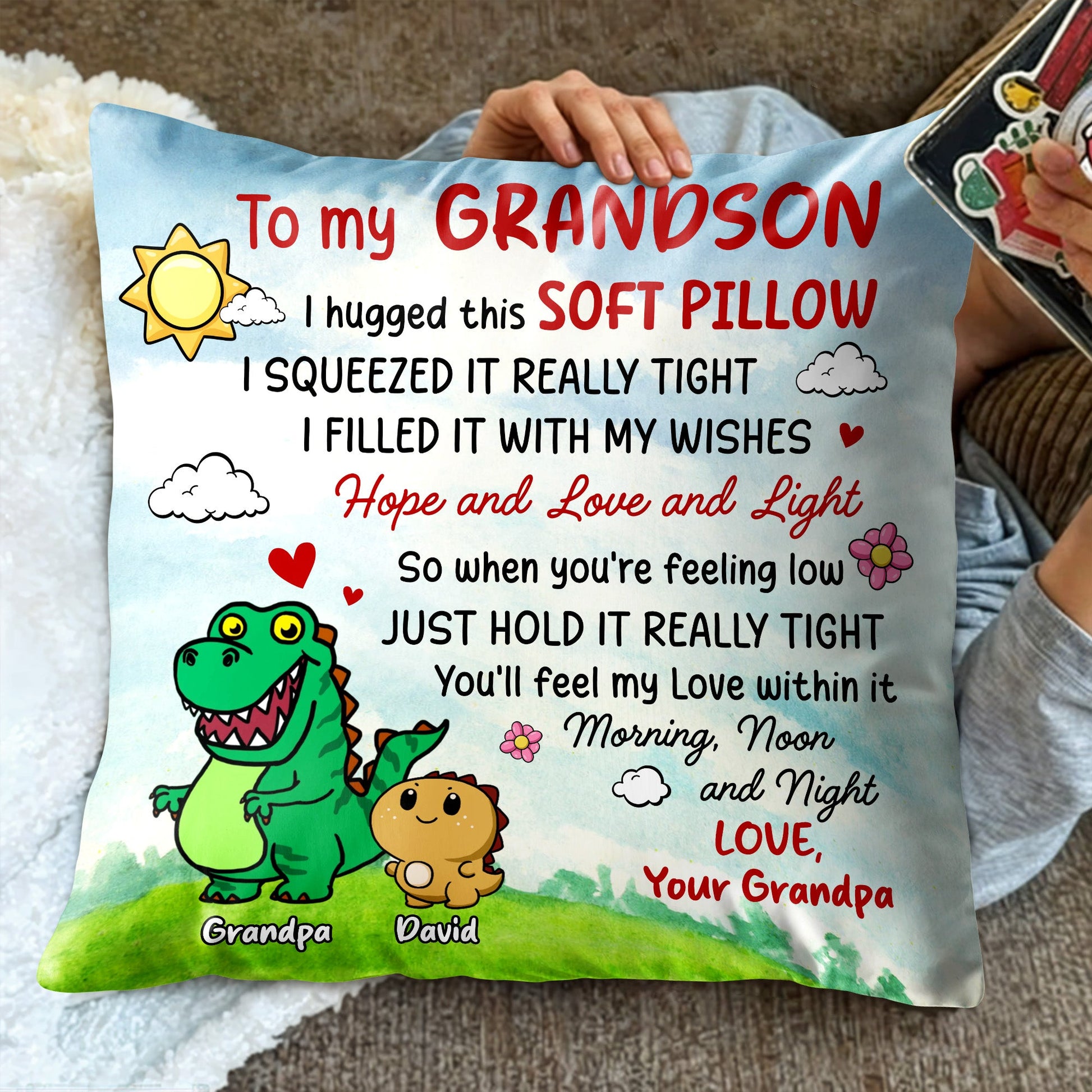 Grandson's Soft Pillow Filled With Wishes And Love