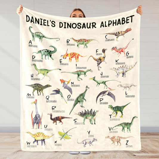 Dino ABC Adventure: Personalized Educational Blanket - Where Prehistoric Friends Teach the Alphabet
