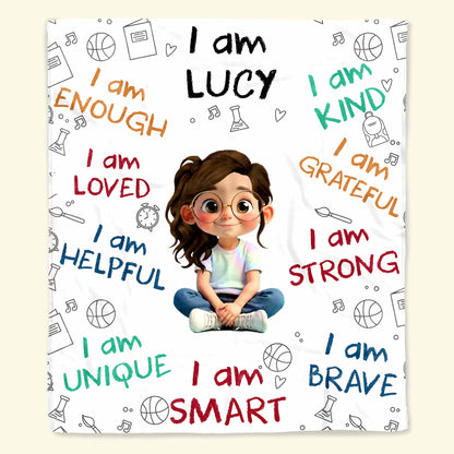 I Am Strong, Brave And Unique, Cartoon Girl Blanket