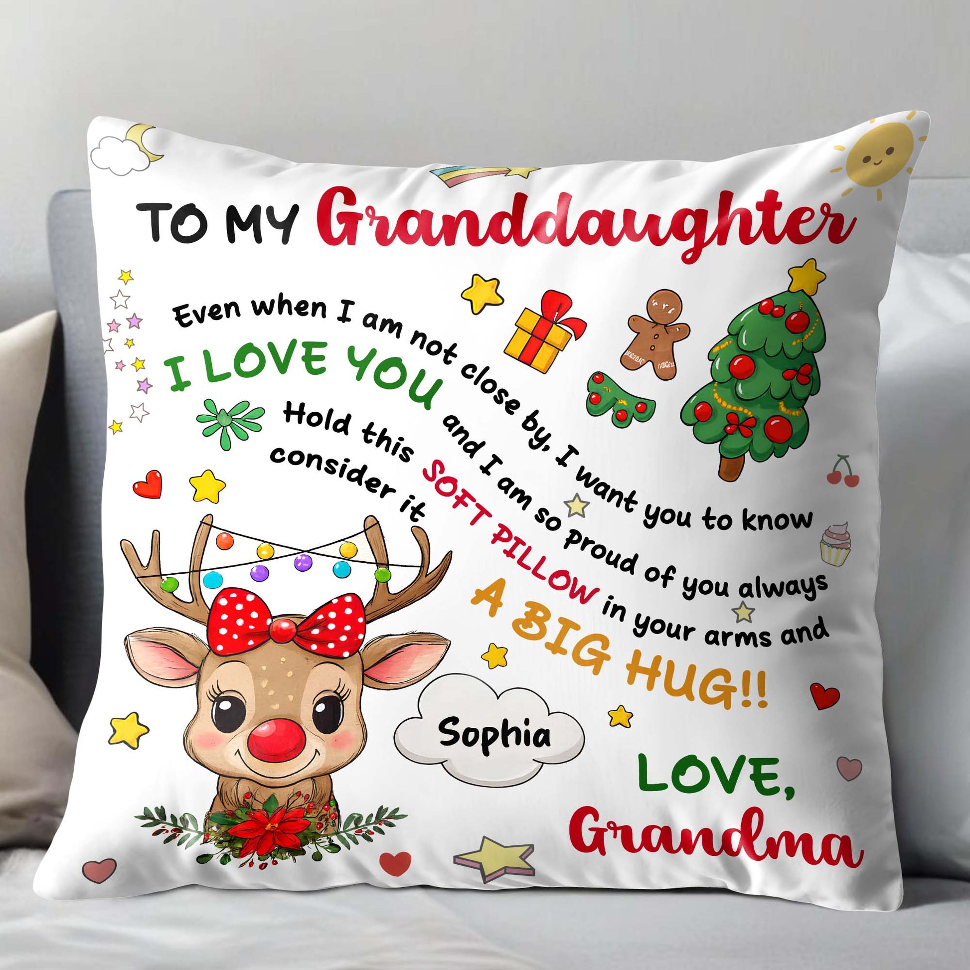 To My Granddaughter, Love and Christmas Joy Pillow