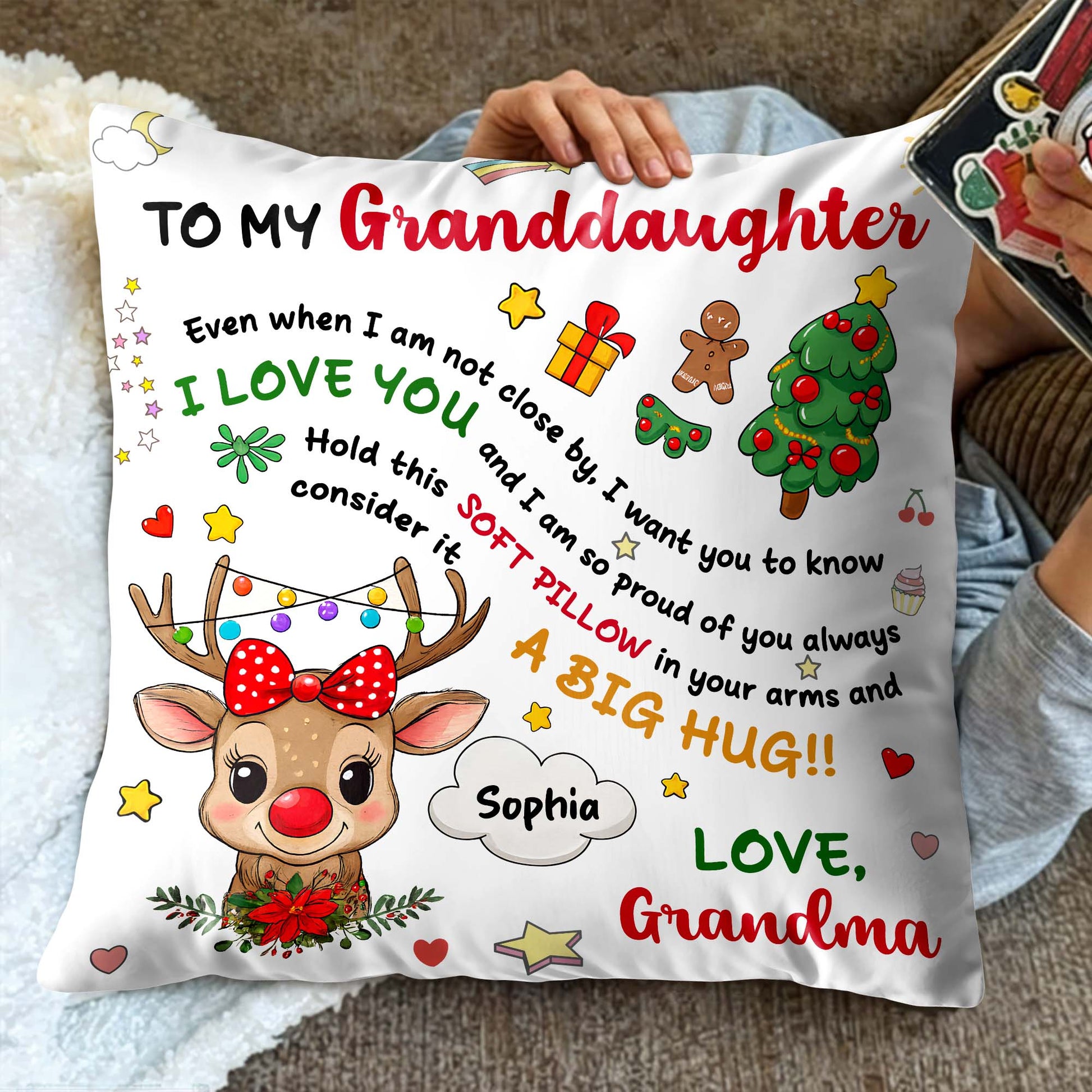 To My Granddaughter, Love and Christmas Joy Pillow