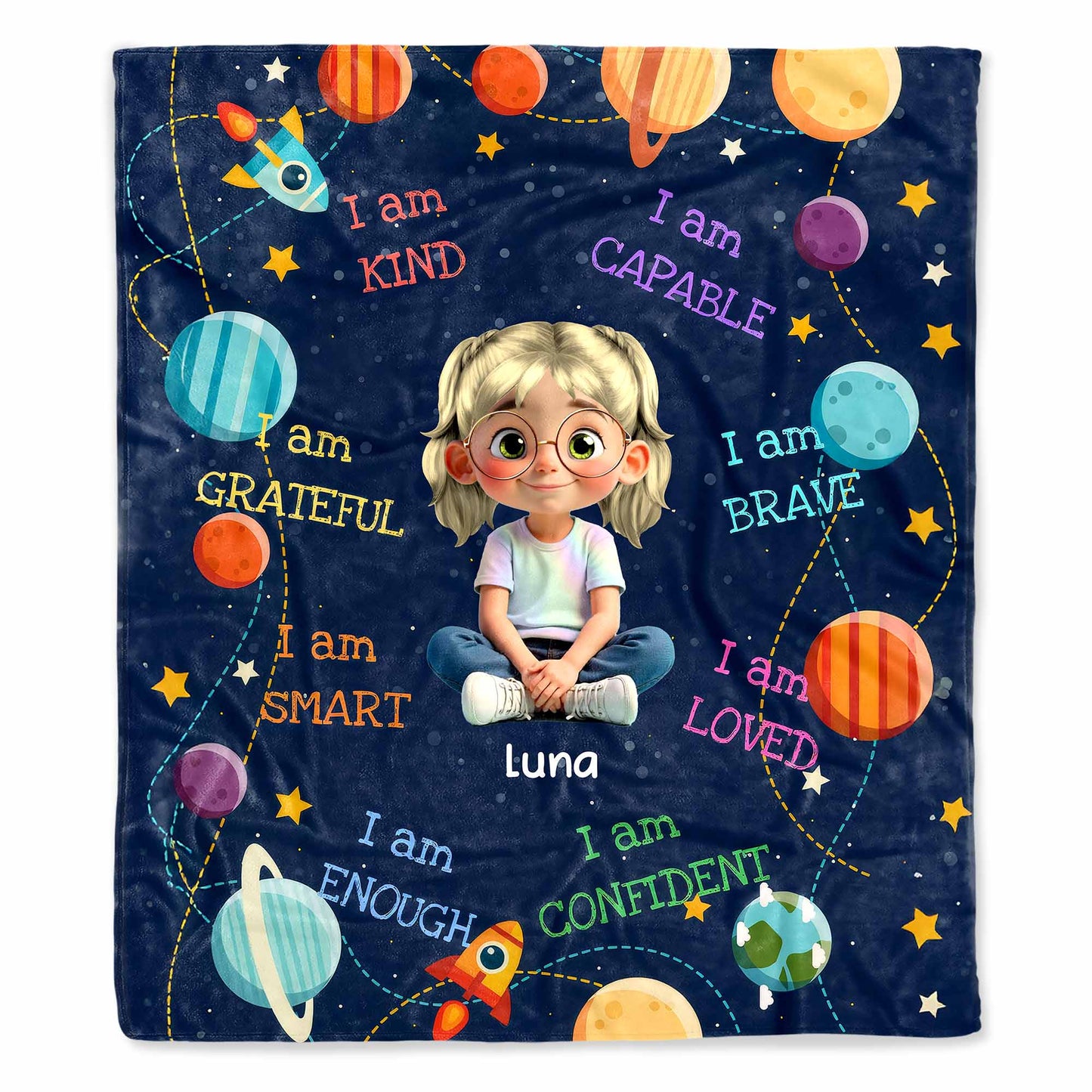 I Am Kind, Capable, Grateful, Smart, Loved, Confident Girl and Universe Design