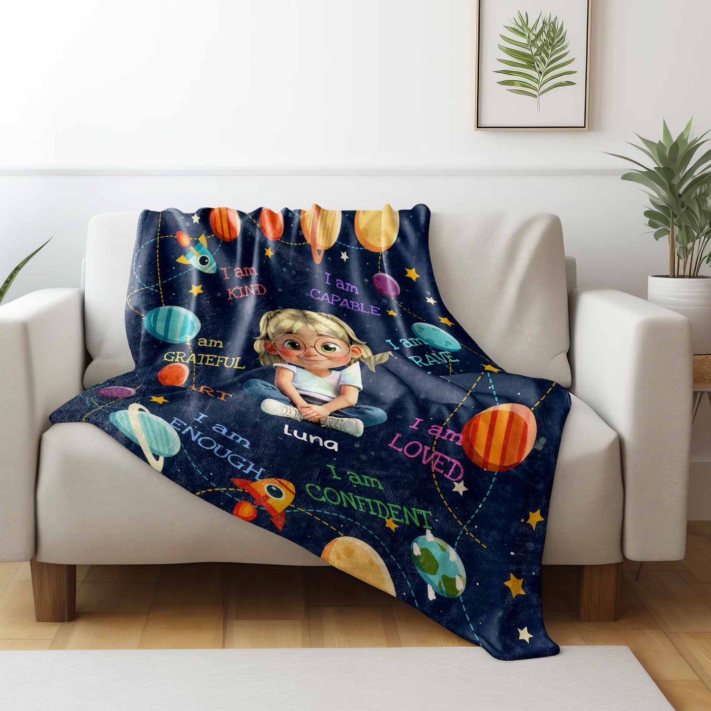 I Am Kind, Capable, Grateful, Smart, Loved, Confident Girl and Universe Design