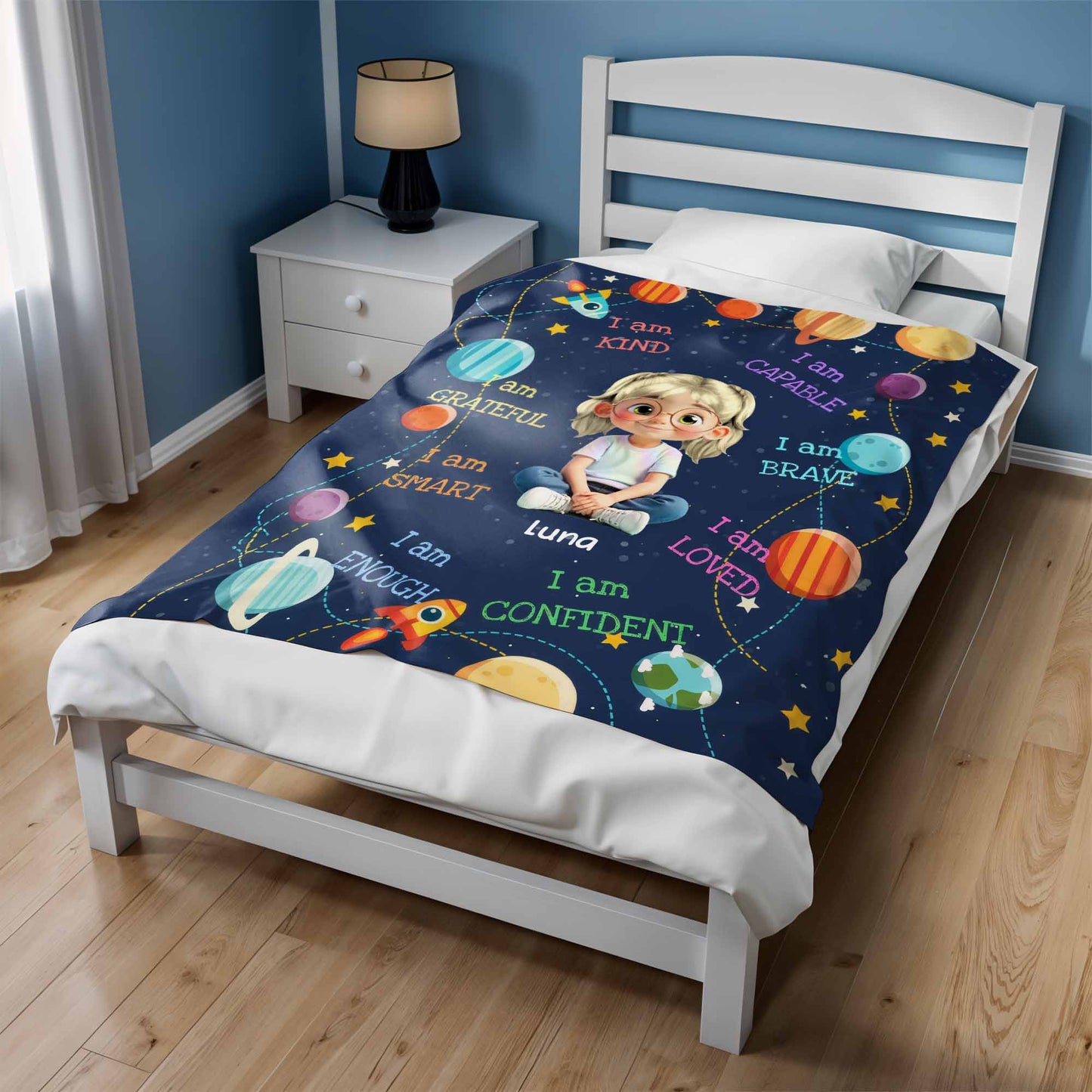 I Am Kind, Capable, Grateful, Smart, Loved, Confident Girl and Universe Design