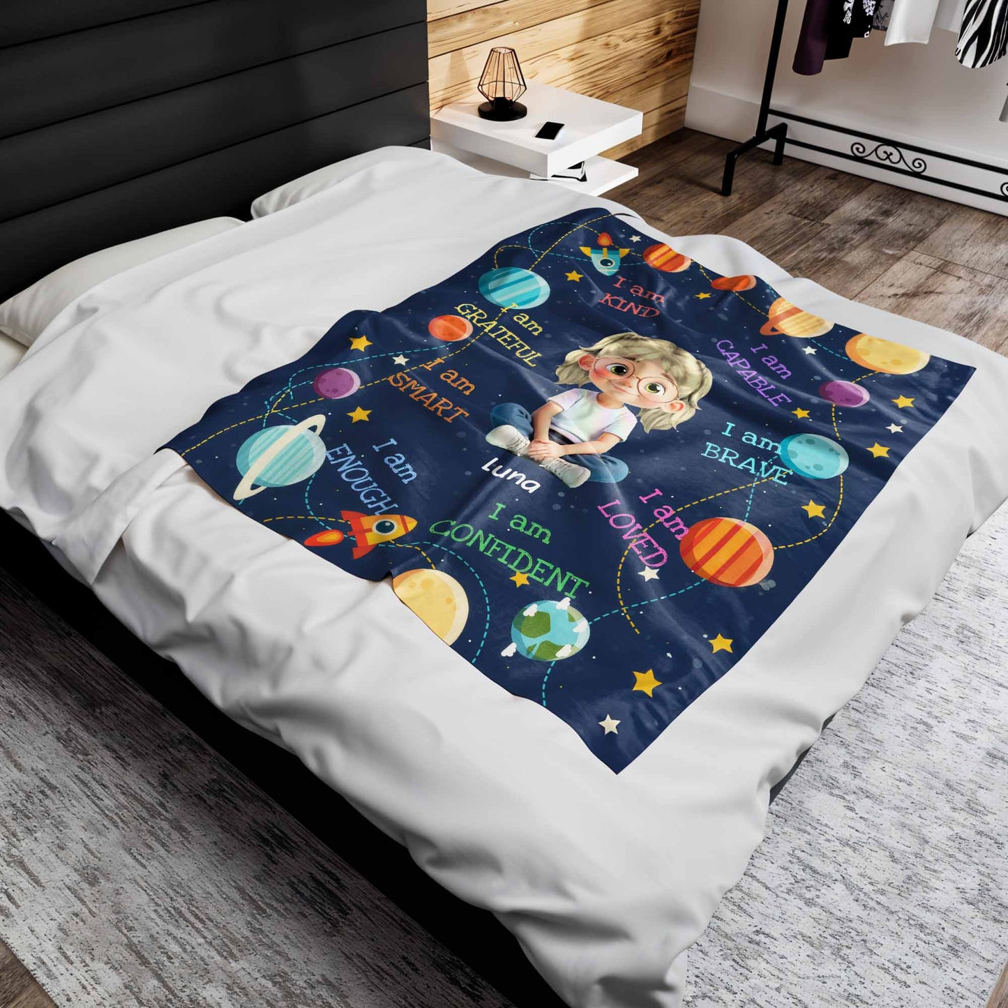 I Am Kind, Capable, Grateful, Smart, Loved, Confident Girl and Universe Design