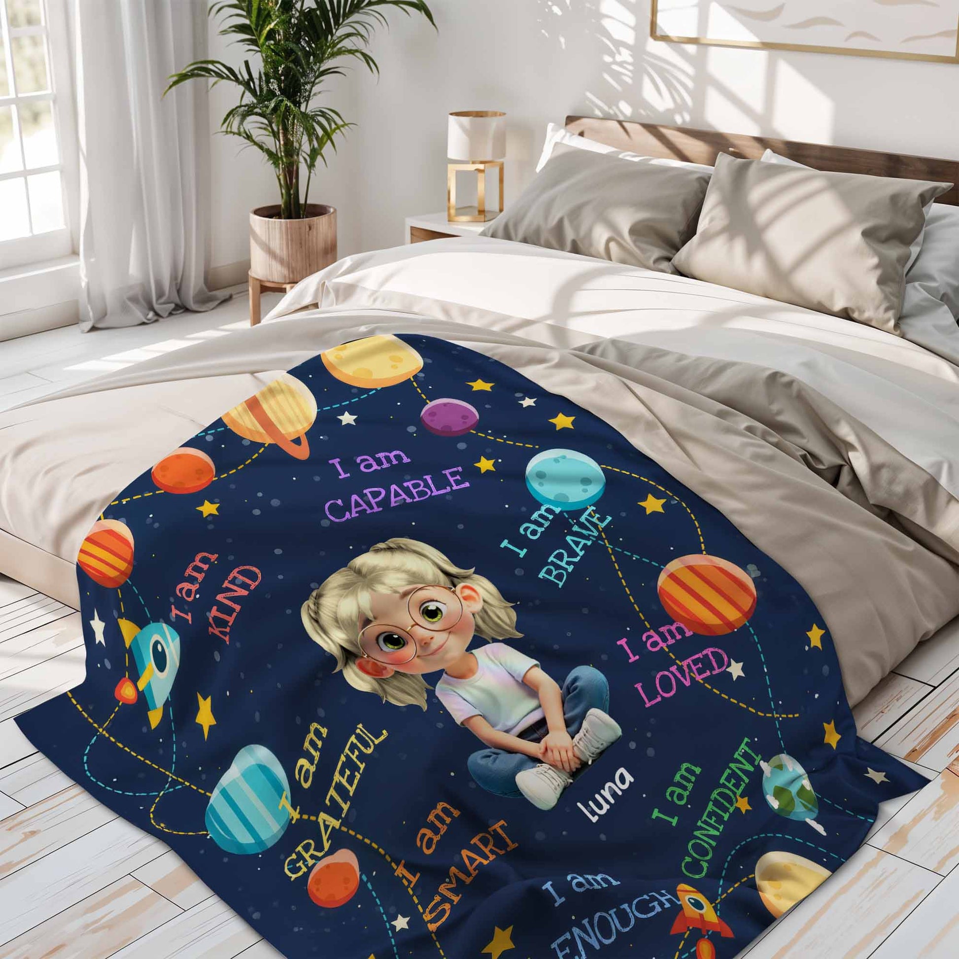 I Am Kind, Capable, Grateful, Smart, Loved, Confident Girl and Universe Design