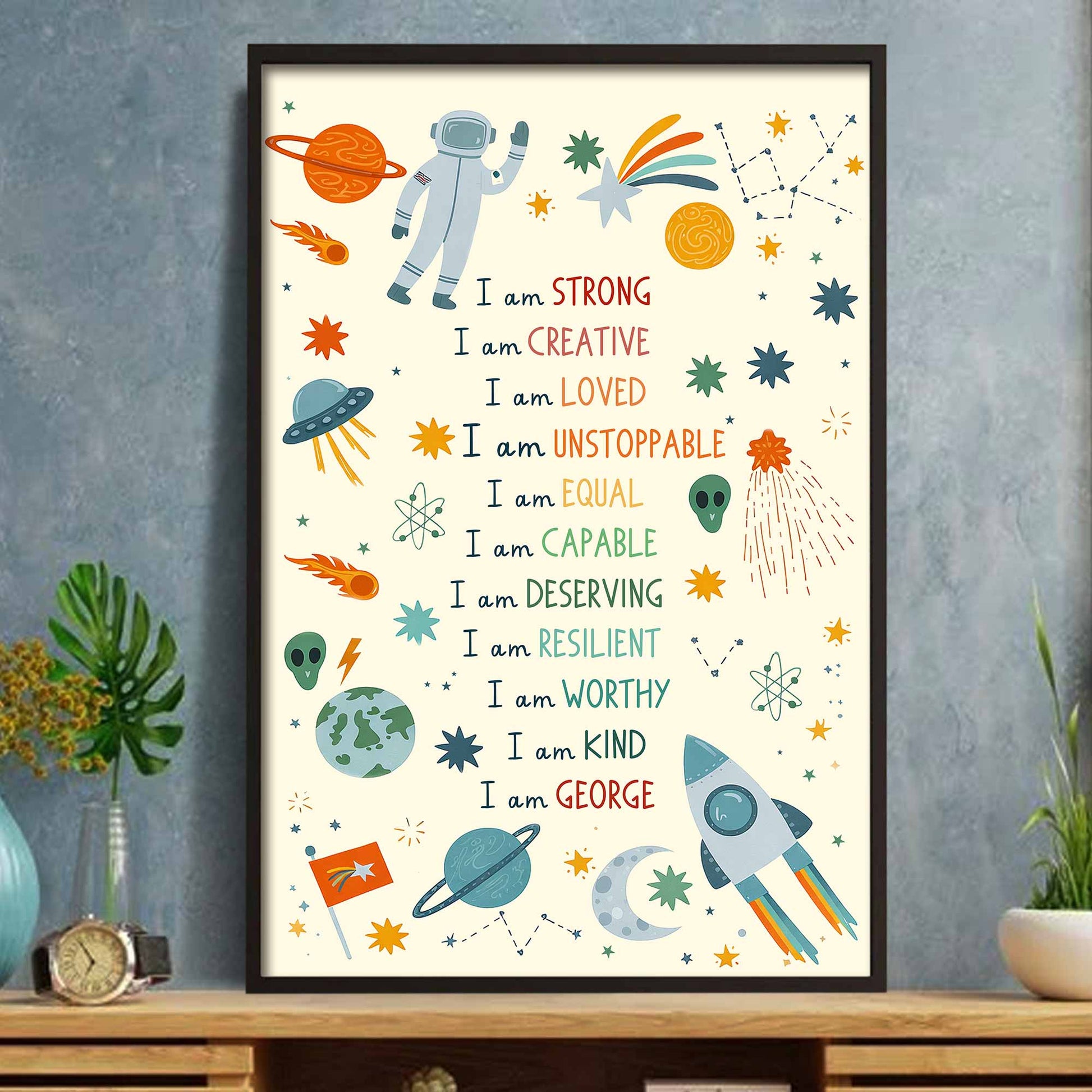 Custom Kids Space Affirmations Poster personalization view for Kids/Babies