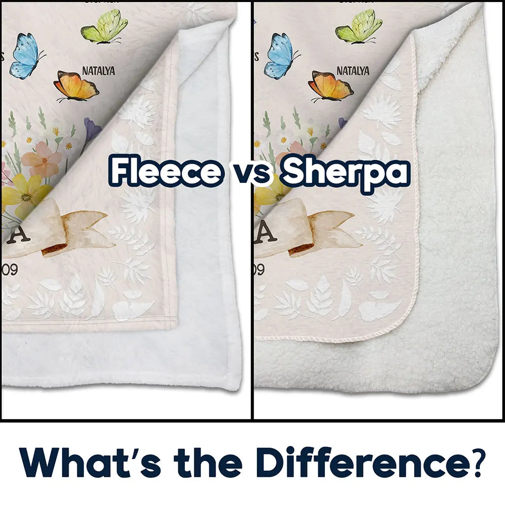 Gift For Grandma, Gift For Mother - Grandma Mom Est Butterfly - Personalized Fleece Blanket, Sherpa Blanket