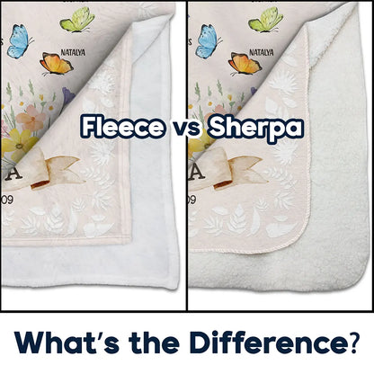 Gift For Grandma, Gift For Mother - Grandma Mom Est Butterfly - Personalized Fleece Blanket, Sherpa Blanket