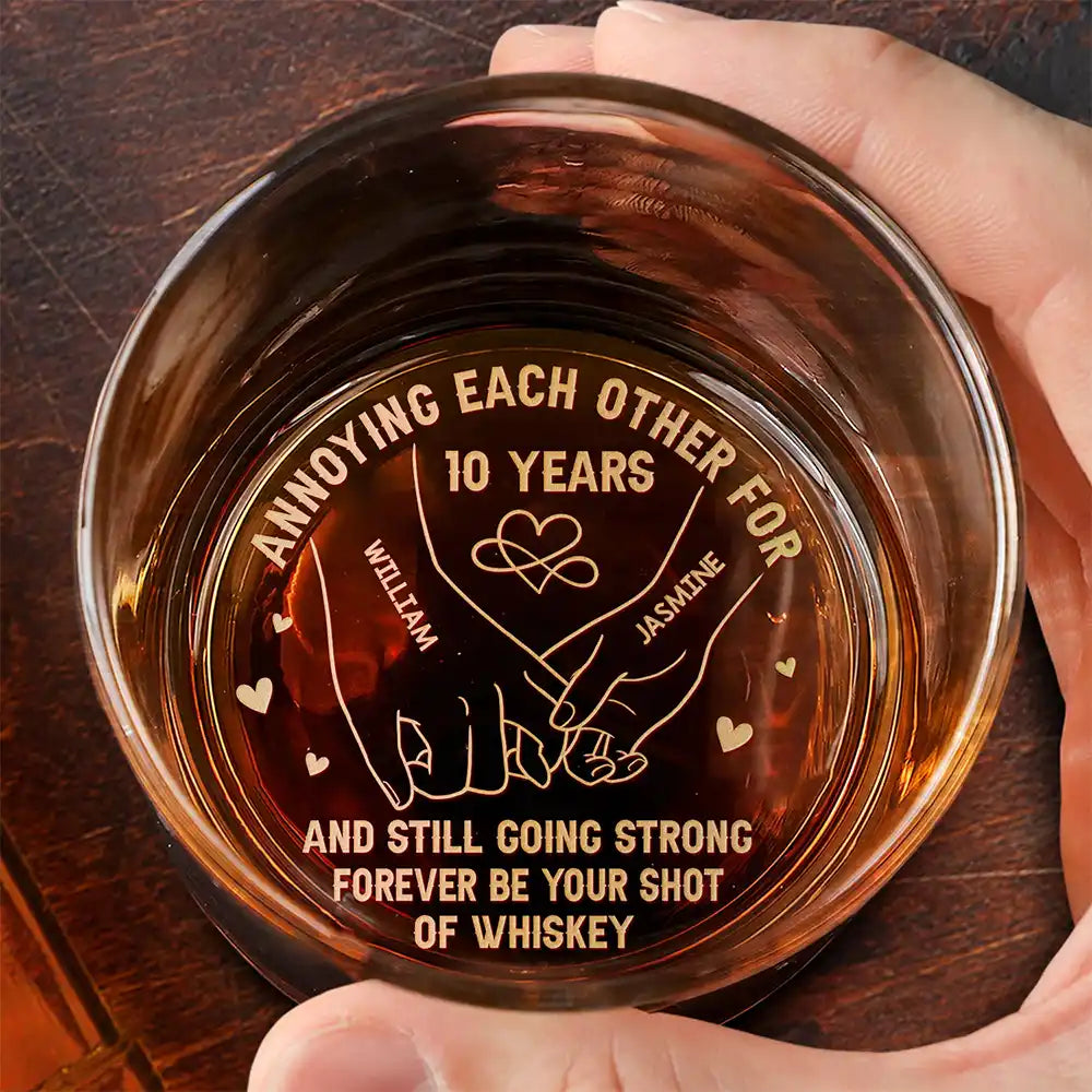Custom annoying each other whiskey glass engraved with names and years - funny personalized anniversary gift for couples