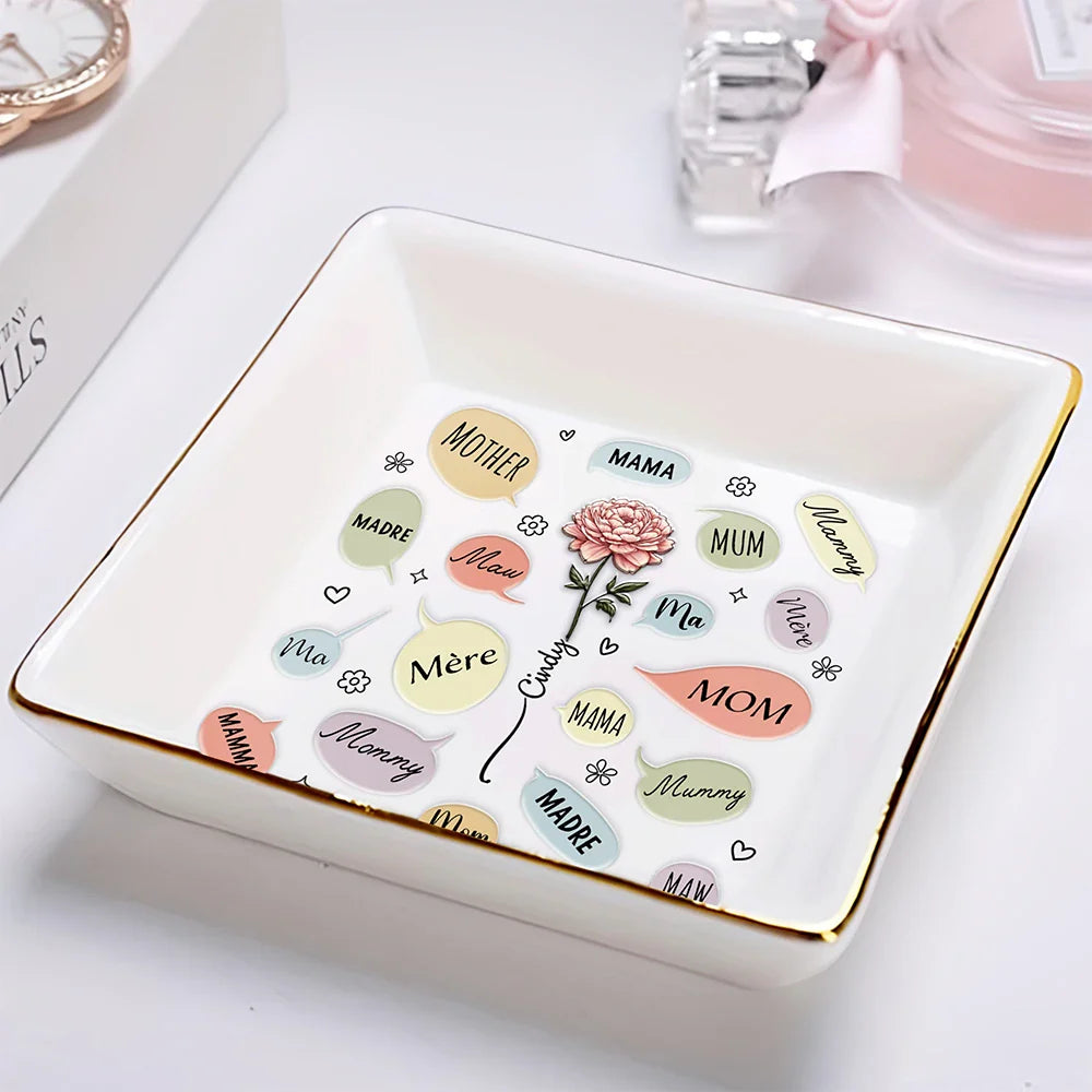 Gift For Mother - Names For Mom - 3D Embossed Effect Printed Ring Dish, Personalized Ring Dish