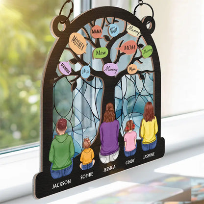 Gift For Mother,Mom - Children,Mom - Daughters (Adult),Mom - Daughters (Young),Mom - Sons - Mom Tree - Personalized Window Hanging Suncatcher Ornament

