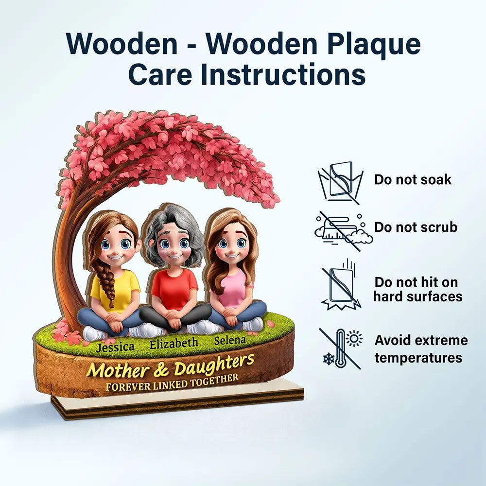 Gift For Mother,Mom - Daughters (Adult),Happy - Mother Daughter Under The Tree Forever Linked Together - Personalized Custom Shaped 2-Layered Wooden Plaque