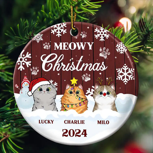Personalized "Meowy Christmas" Cat Lover Christmas Ceramic Ornament