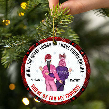 Christmas Couple Back Side You Are My Favorite By Far - Gift For Couples - Personalized Circle Ceramic Ornament