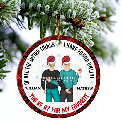 Christmas Couple Back Side You Are My Favorite By Far - Gift For Couples - Personalized Circle Ceramic Ornament