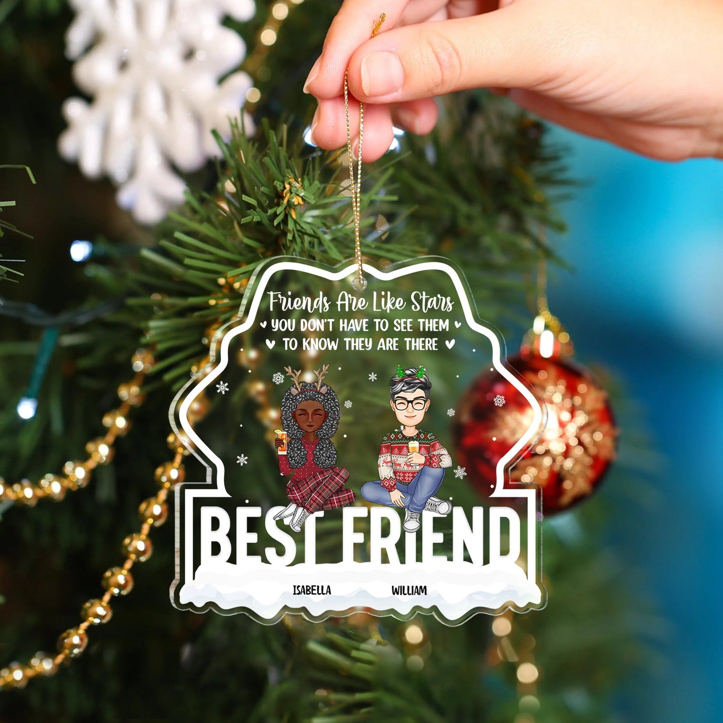 Christmas Friends Are Like Stars - Gift For Bestie - Personalized Custom Shaped Acrylic Ornament