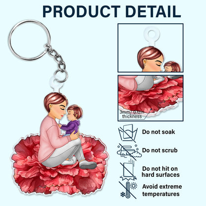 Grandma Mother And Child Sitting On A Flower - Gift For Mother And Grandma - Personalized Cutout Acrylic Keychain