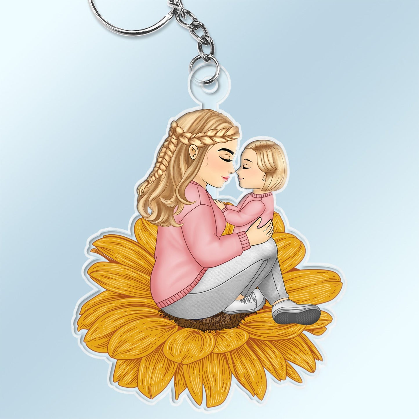 Grandma Mother And Child Sitting On A Flower - Gift For Mother And Grandma - Personalized Cutout Acrylic Keychain