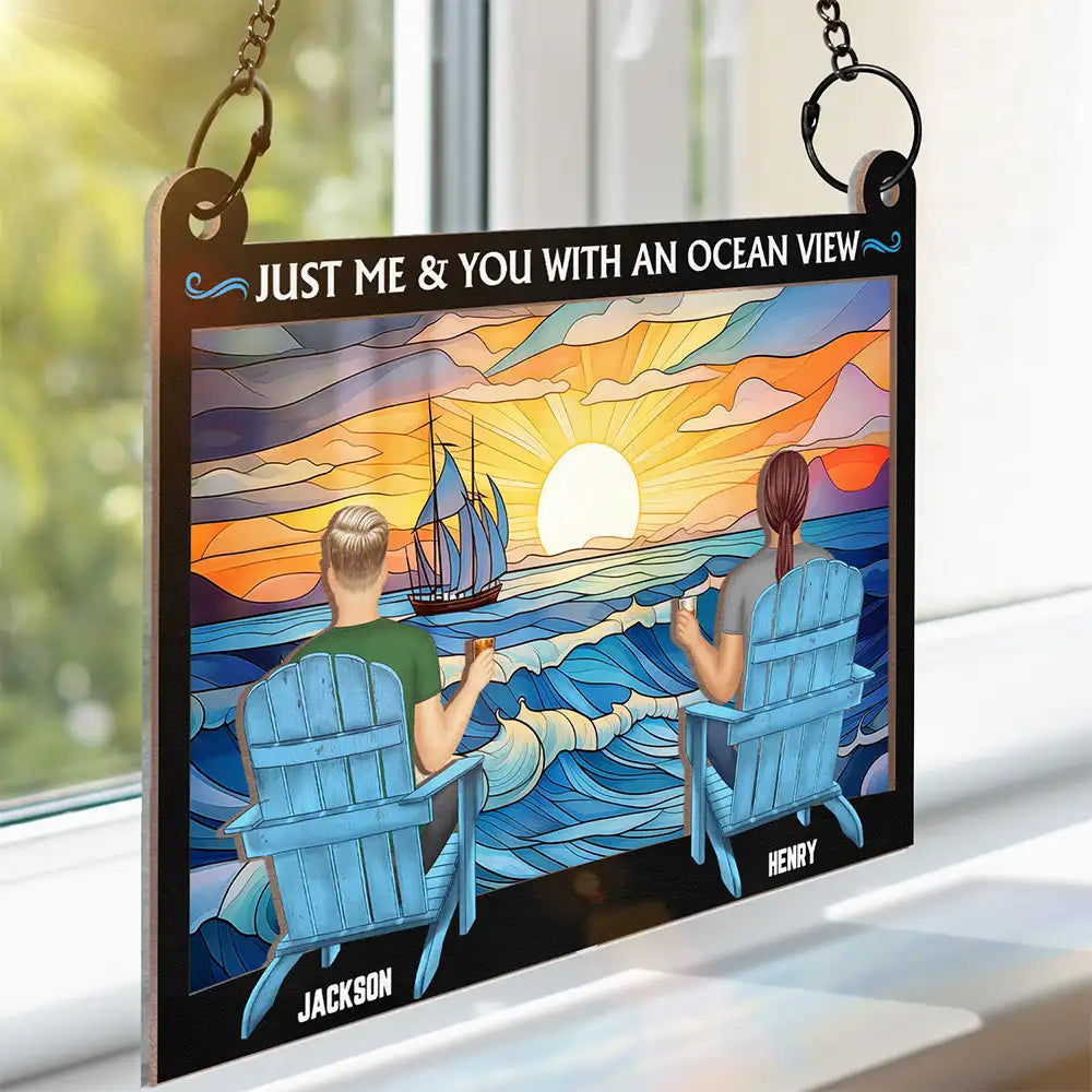 Couple Beach You & Me With An Ocean View - Personalized Window Hanging Suncatcher Ornament