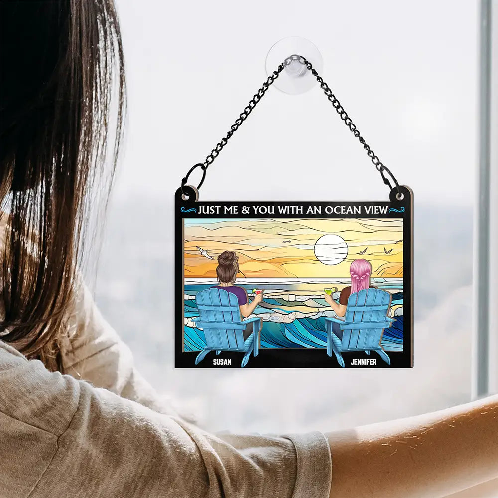 Couple Beach You & Me With An Ocean View - Personalized Window Hanging Suncatcher Ornament