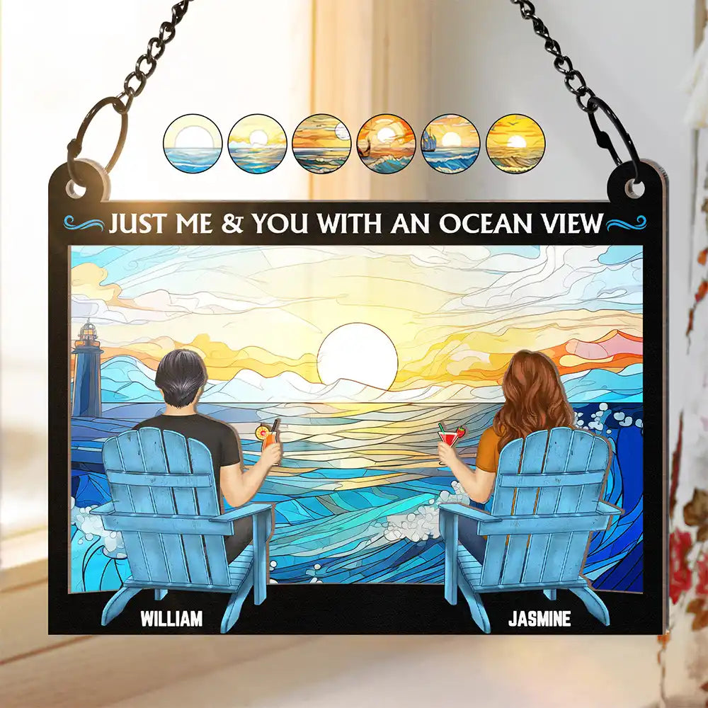 Couple Beach You & Me With An Ocean View - Personalized Window Hanging Suncatcher Ornament