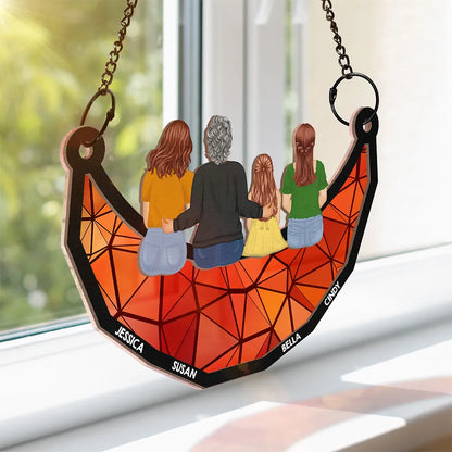 Grandma And Grandkids On The Moon - Personalized Window Hanging Suncatcher Ornament