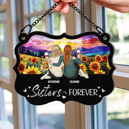 Besties Sisters Forever - Personalized Window Hanging Suncatcher Ornament