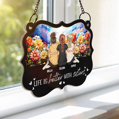 Besties Sisters Forever - Personalized Window Hanging Suncatcher Ornament