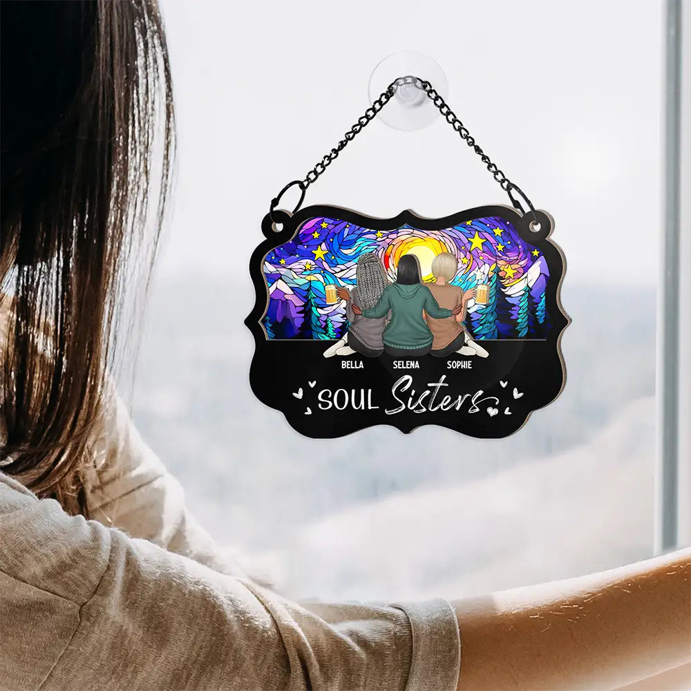 Besties Sisters Forever - Personalized Window Hanging Suncatcher Ornament