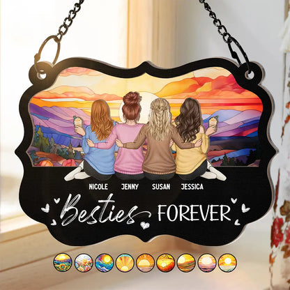 Besties Sisters Forever - Personalized Window Hanging Suncatcher Ornament