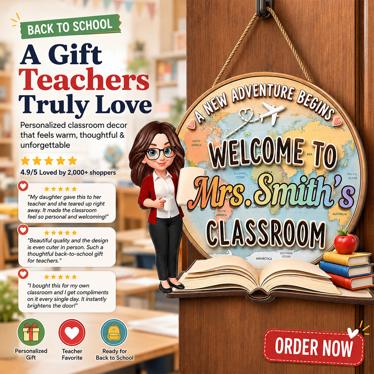 Personalized Teacher Sign for Teacher with personalized design details for meaningful gifting image 6