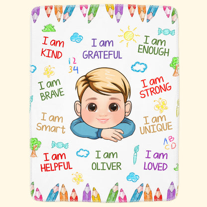 Kind, Smart, Loved – Personalized Affirmation Blanket for Baby & Kids