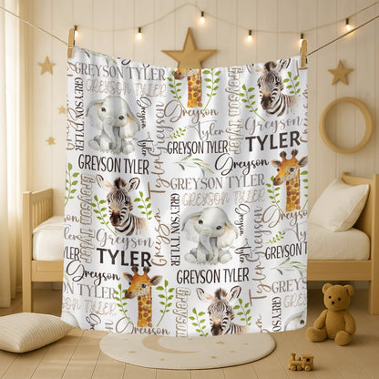 Personalized Safari Kid Blanket - Custom Name Gift for Kid