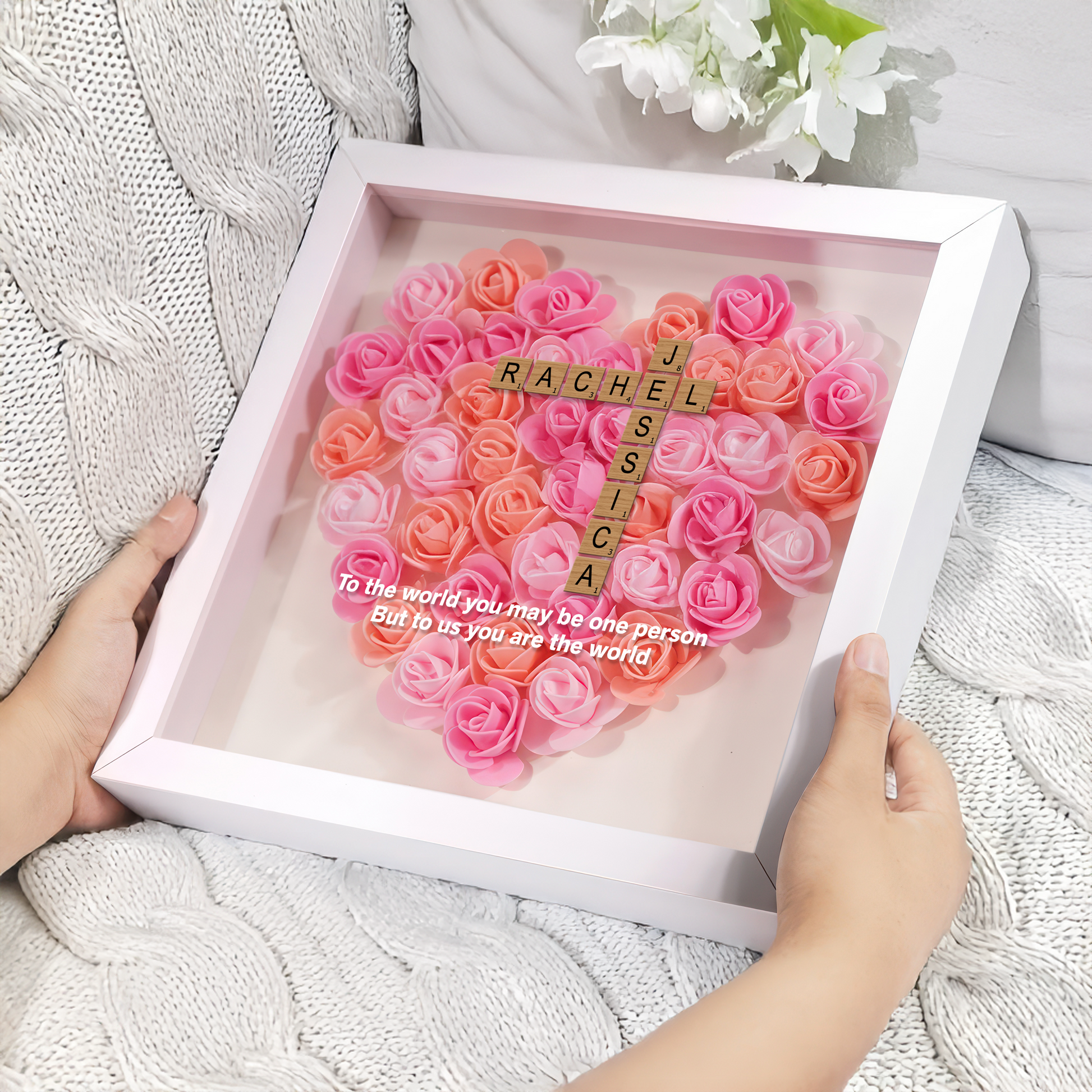 Personalized Family Name Crossword Flower Shadow Box - Custom Gift For Mother's Day