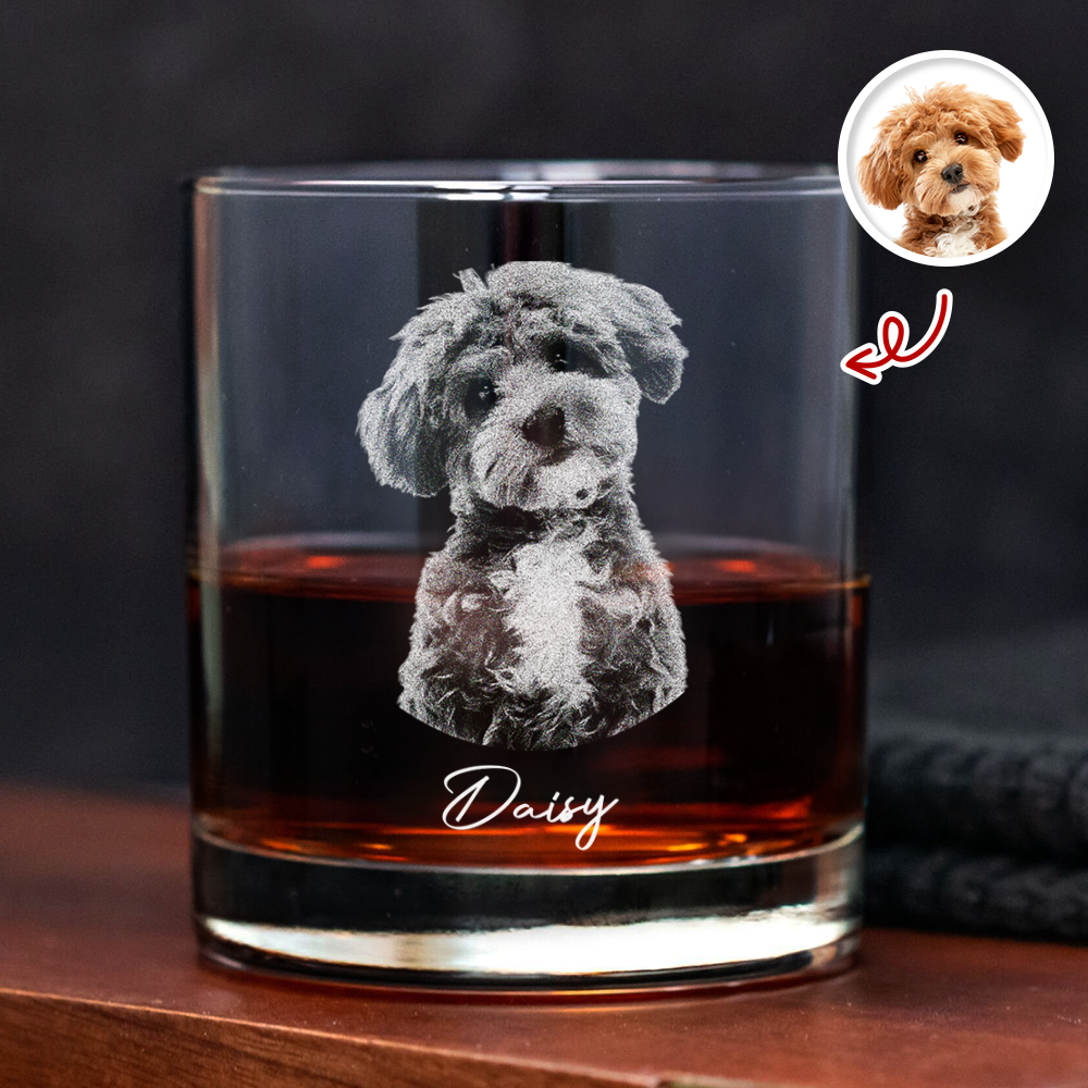 Personalized Custom Dog Photo Engraved Whiskey Glass - Gift For Dog Lovers