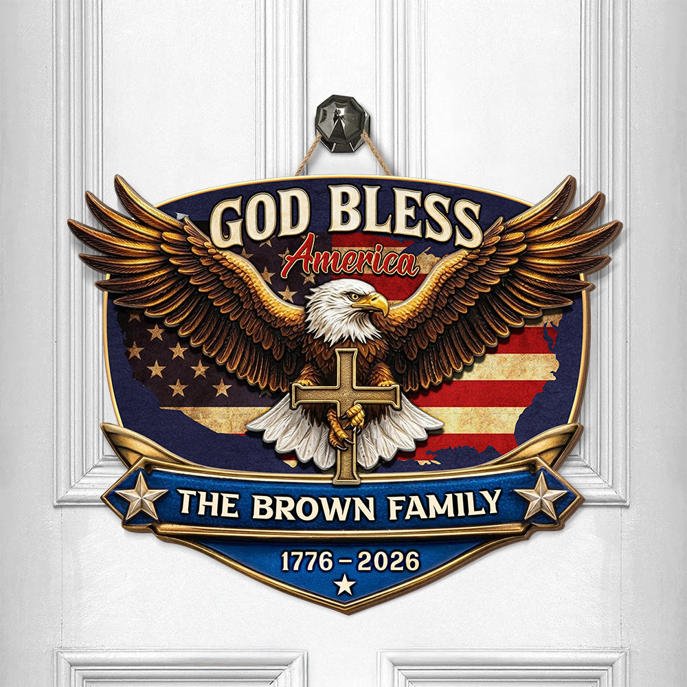 “God Bless America” Eagle Wood Sign - Personalized 250th Anniversary