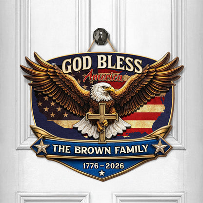 “God Bless America” Eagle Wood Sign - Personalized 250th Anniversary