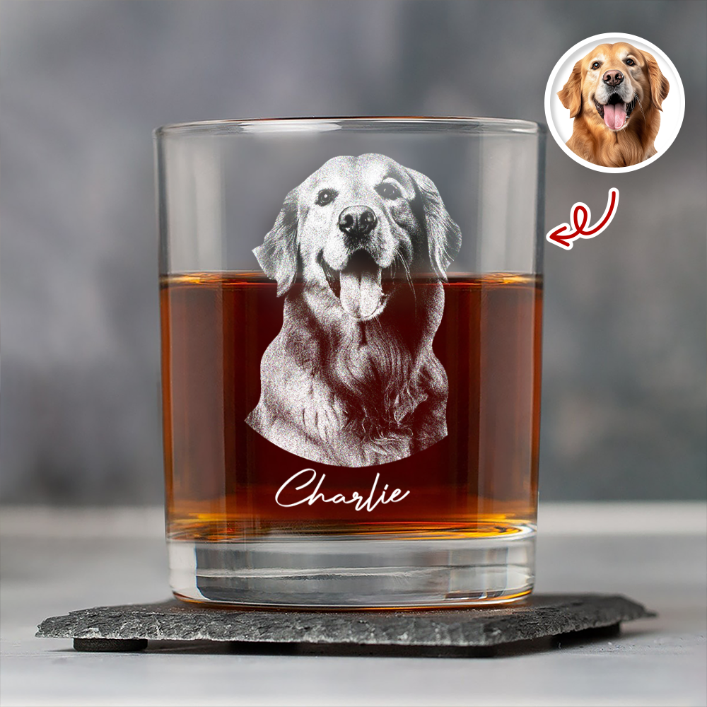 Personalized Custom Dog Photo Engraved Whiskey Glass - Gift For Dog Lovers
