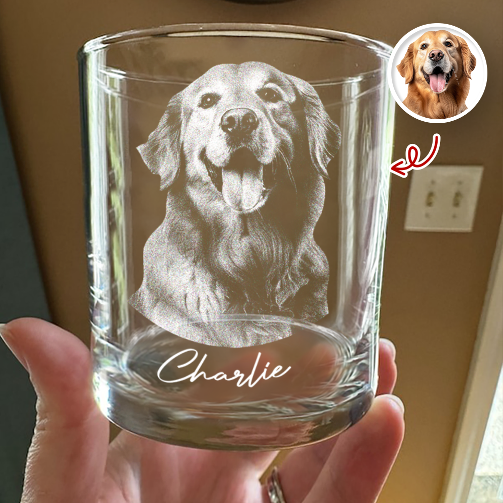 Personalized Custom Dog Photo Engraved Whiskey Glass - Gift For Dog Lovers
